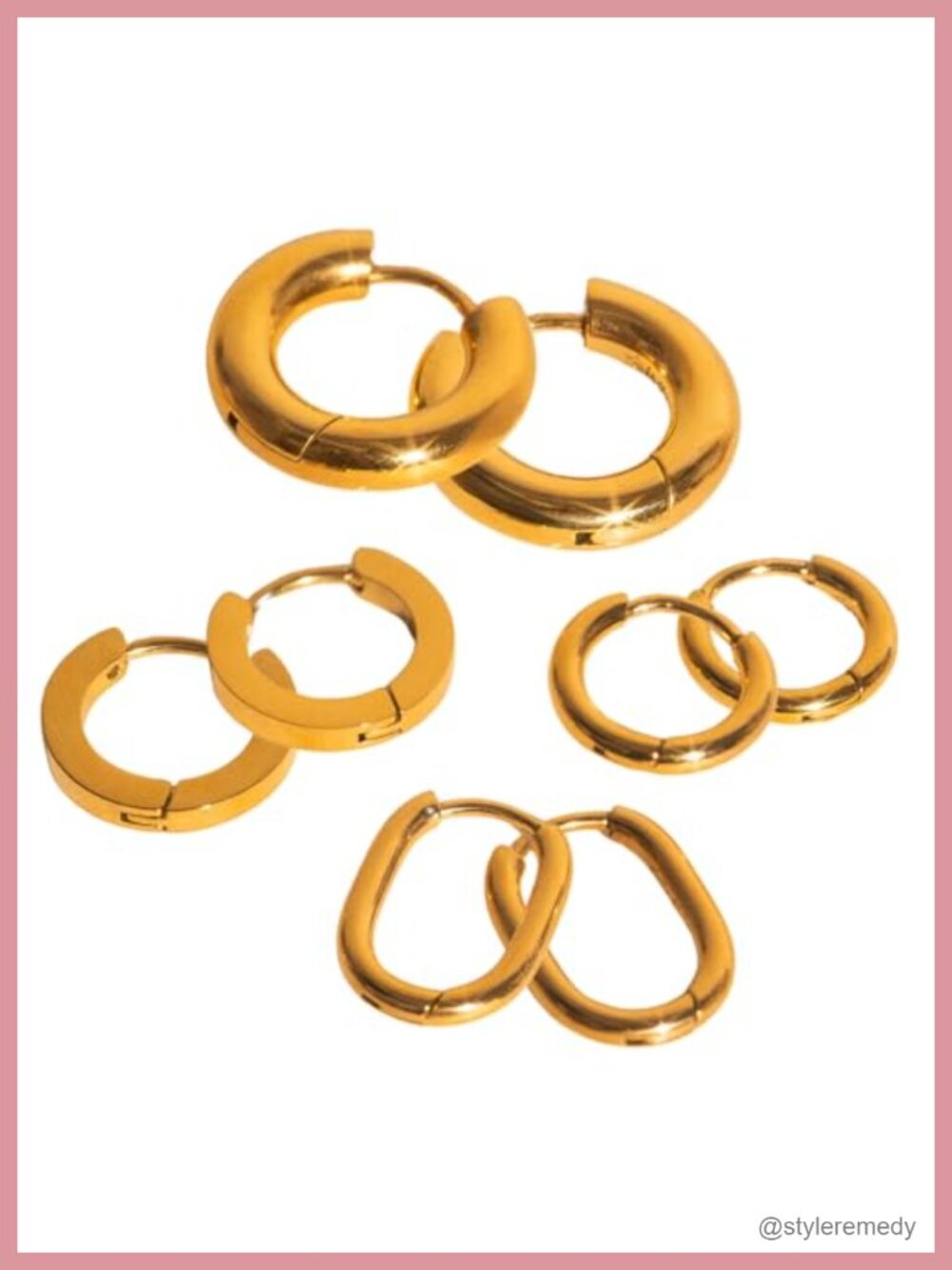 4-Pair Huggie Hoop Earrings Set 316L Stainless Steel 18k PVD Gold Plated